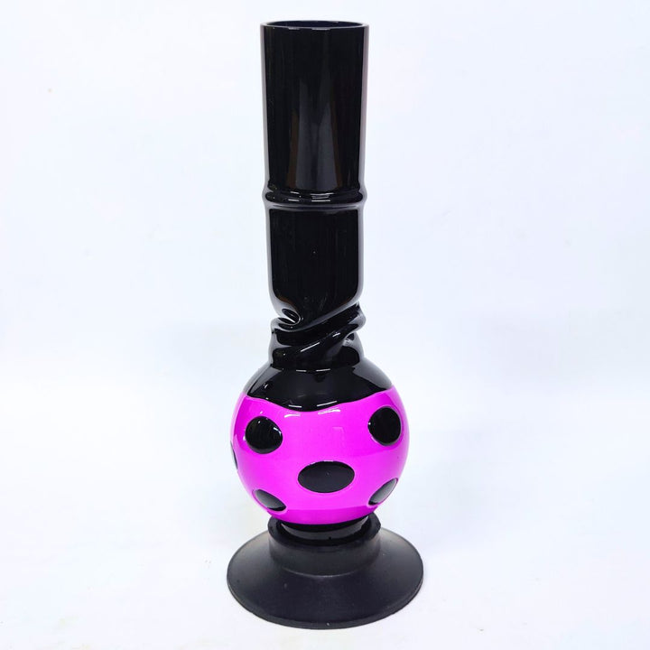 Black and pink bong with a spherical design on a white background