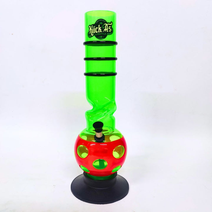 Colorful glass smoking device with 'Klick As' branding on a white background