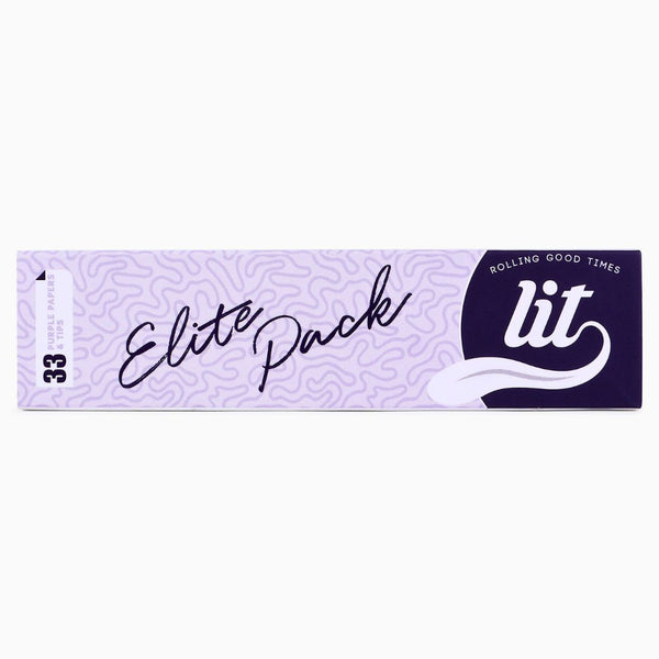 Lit rolling paper pack with 'Elite Pack' text on a white background
