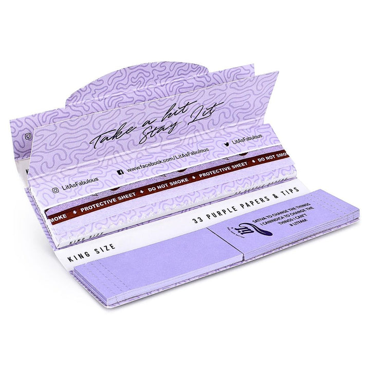 Purple rolling paper with branded text on a white background