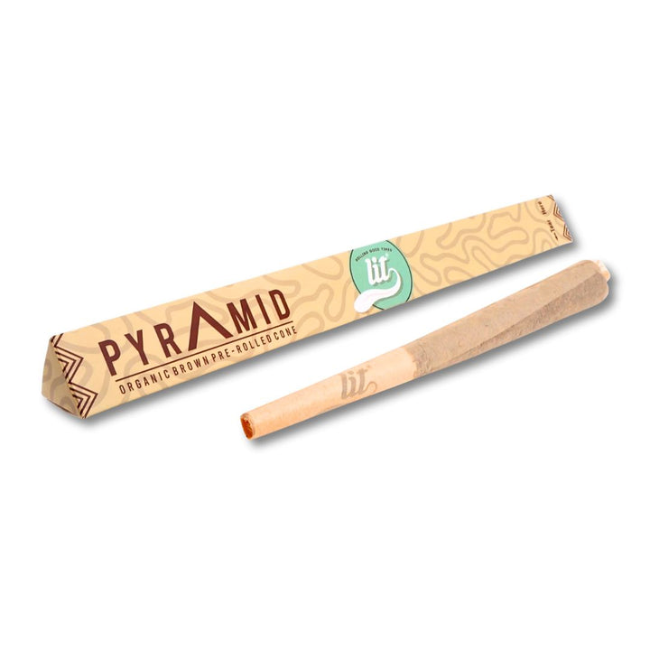 Pyramid Pre roll cone with a stick on a white background