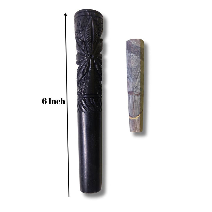 Carved Chillum with measurement label on a white background
