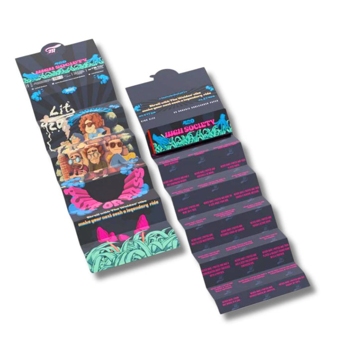 Lit Rolling Paper with colorful designs and text on a white background