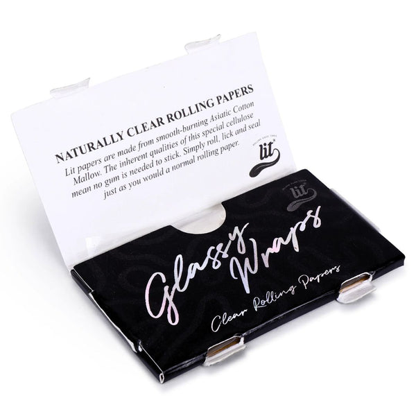 Clear rolling papers packaging with white label on a white background