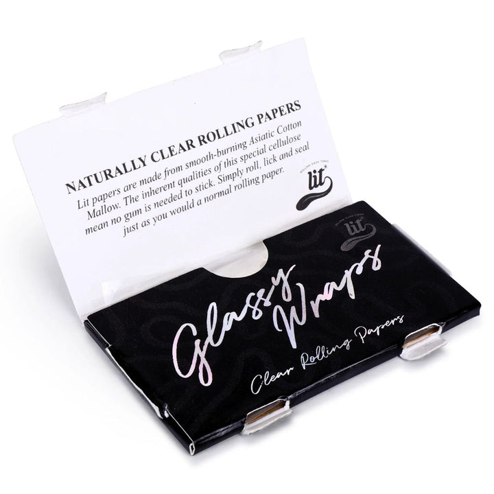 Clear rolling papers packaging with white label on a white background