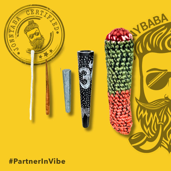 Marble Black "OM" Chillum - 6 inch

