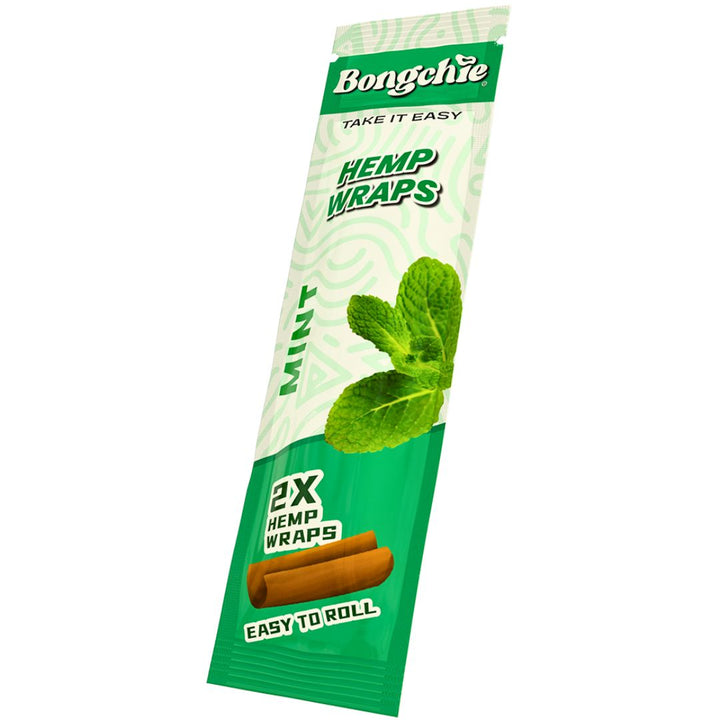 Green package of Bongchie Hemp Wraps with mint leaves on a white background