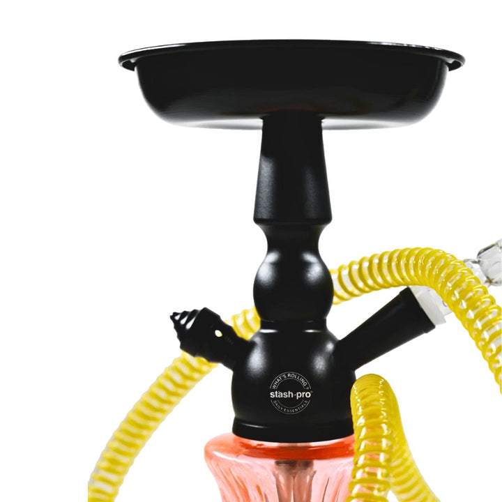 Black hookah with yellow hoses on a white background