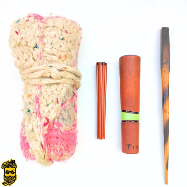 Patrick Italian Seasoned Chillum with cleaning stick and hard chillum case on white background