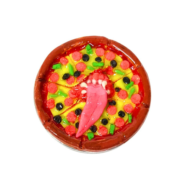 pizza Grinder with a pink tongue on a white background
