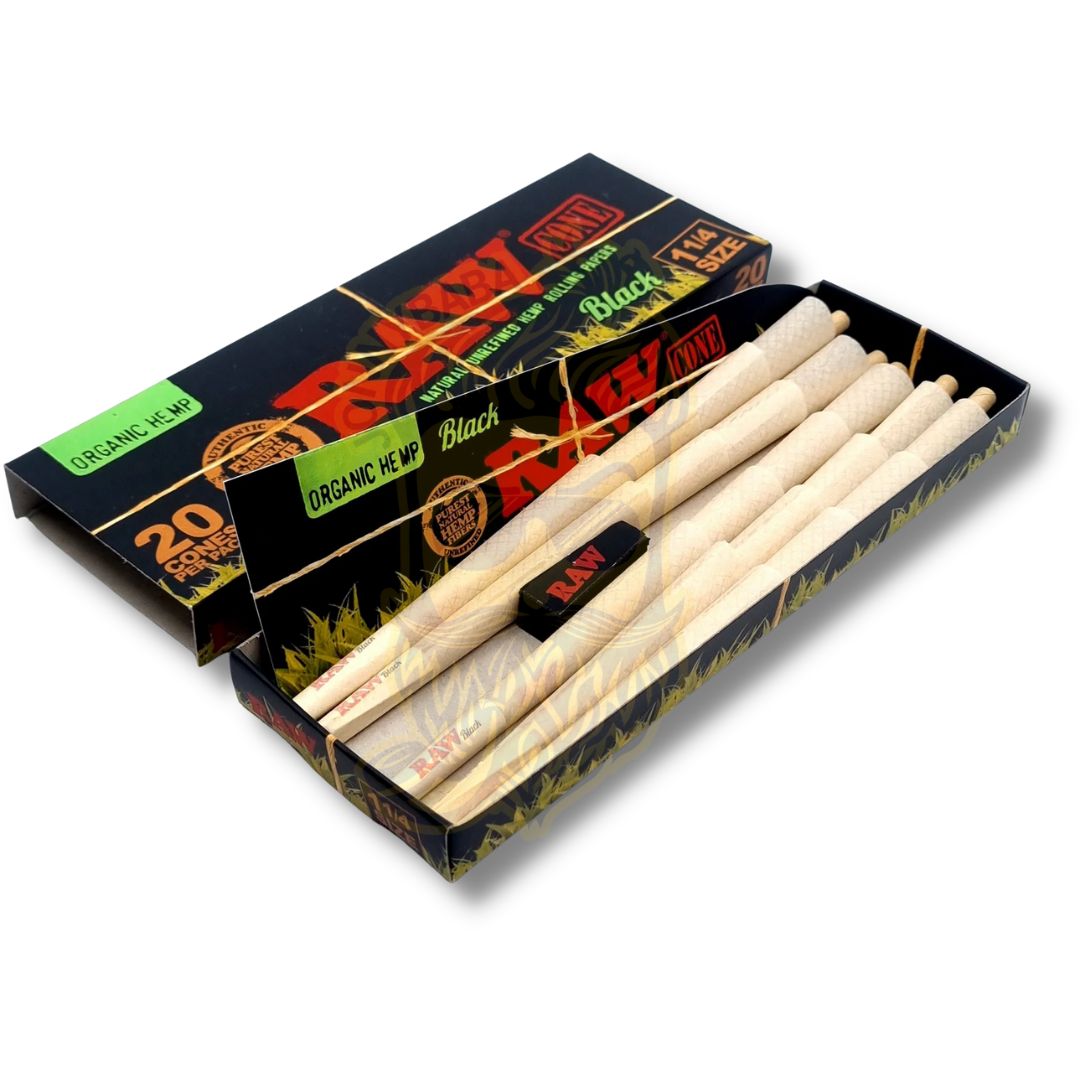 RAW Black Organic Hemp Pre-Rolled 1-1/4 Cones - Jonnybaba 