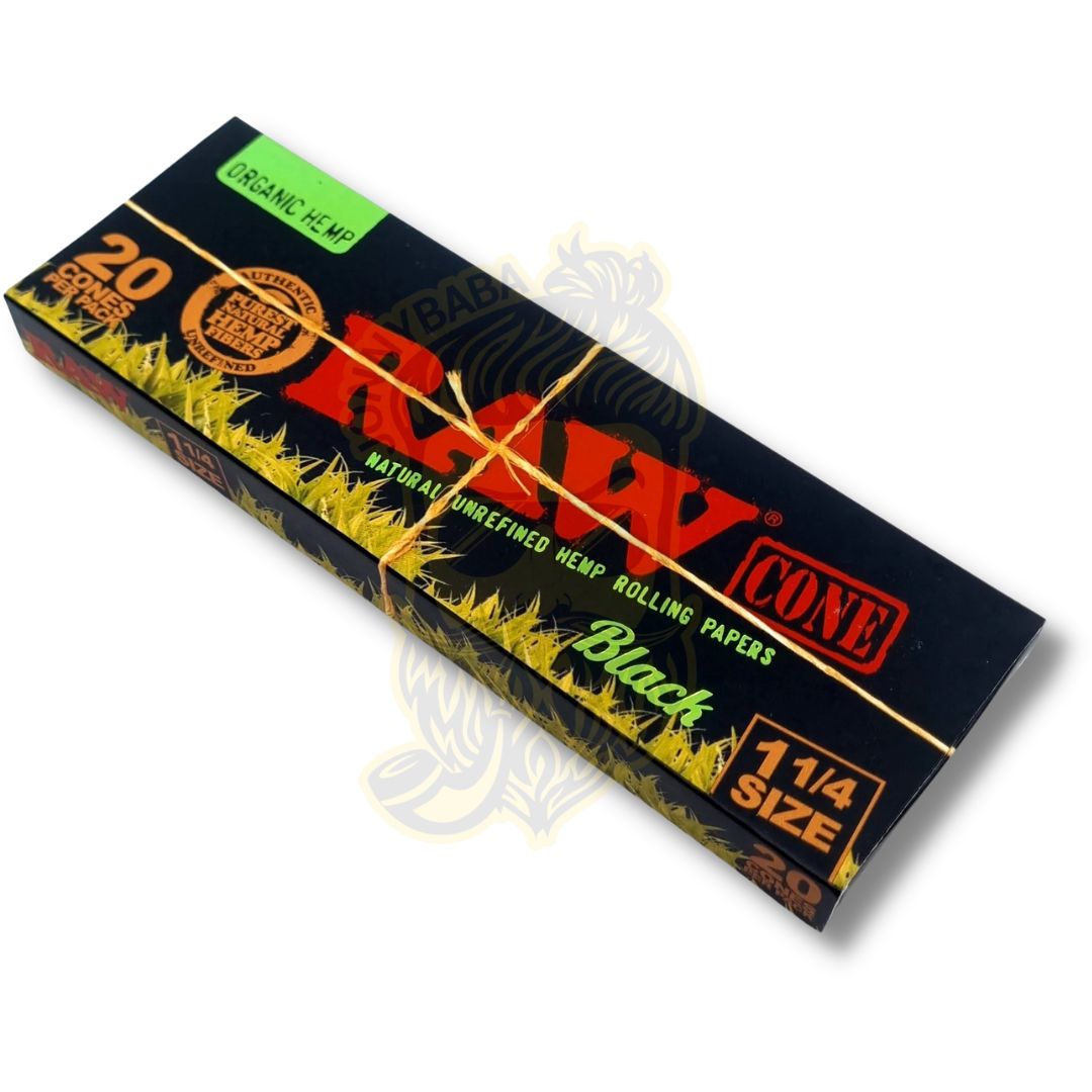 RAW Black Organic Hemp Pre-Rolled 1-1/4 Cones - Jonnybaba 