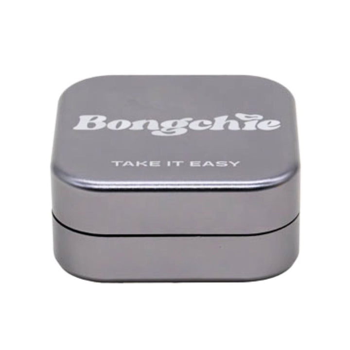 Gray metal box with 'Bongchie' and 'Take It Easy' text on a white background