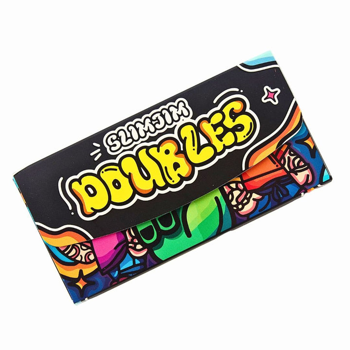 Slim Jim Doubles rolling paper packaging with colorful design on a white background