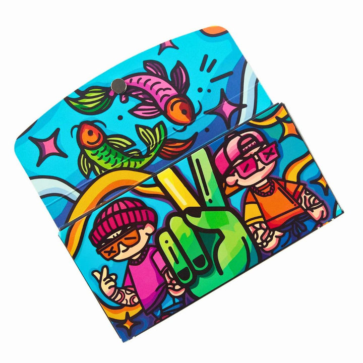 Colorful Rolling Paper  deck with abstract designs on a white background