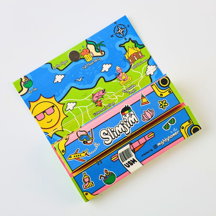 Colorful Rolling Paper pack with cartoon designs on a white background