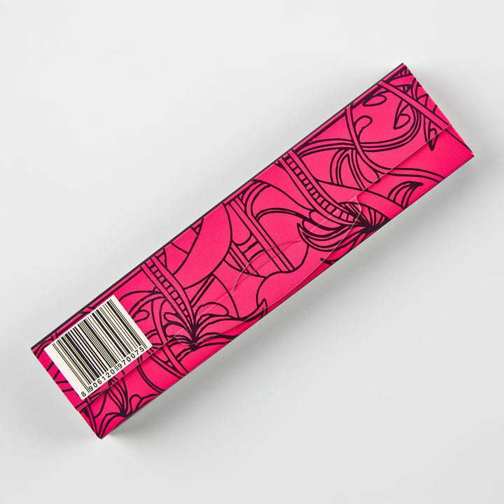Pink Rolling Paper box with black abstract design on a light gray background