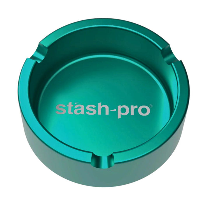 Teal metal Ashtray with 'stash-pro' branding on a white background