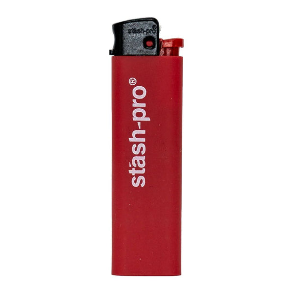 Red lighter with 'stash-pro' branding on a white background