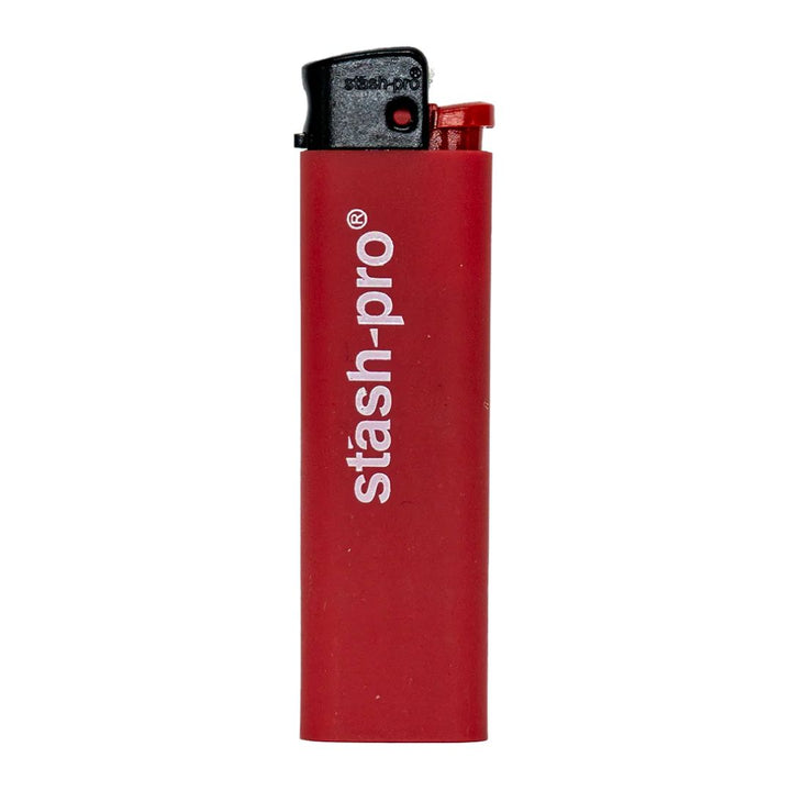 Red lighter with 'stash-pro' branding on a white background