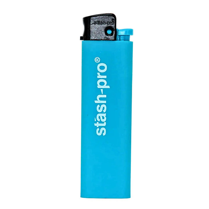Blue lighter with 'stash-pro' branding on a white background