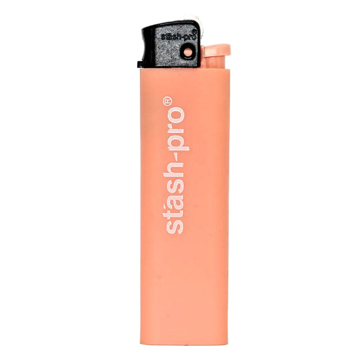 Coral lighter with 'stash-pro' branding on a white background