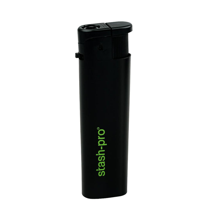 Black lighter with 'stash-pro' branding on a white background
