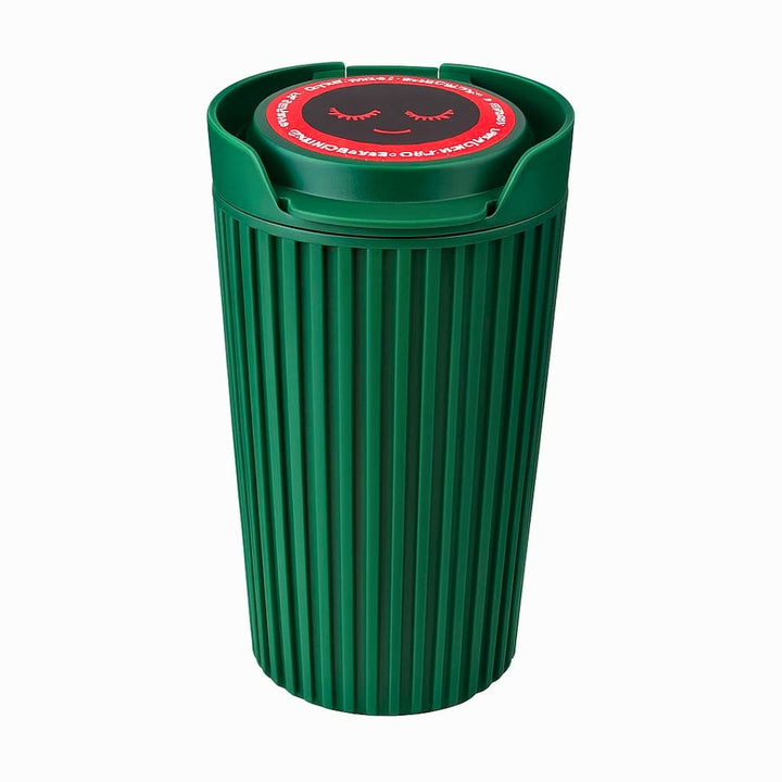 Green car ashtray with a red lid on a white background