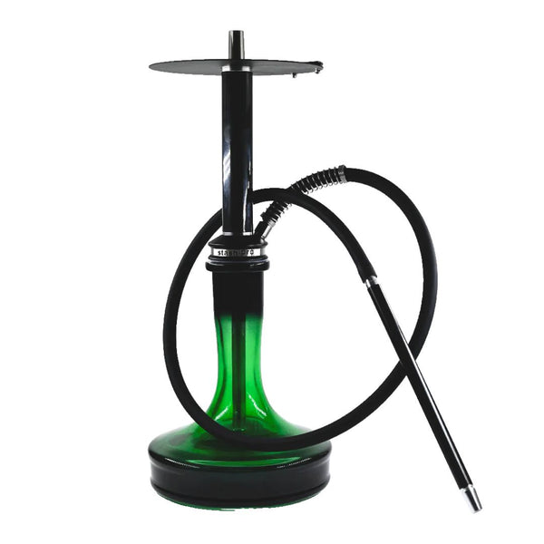 Green and black shisha pipe on a white background