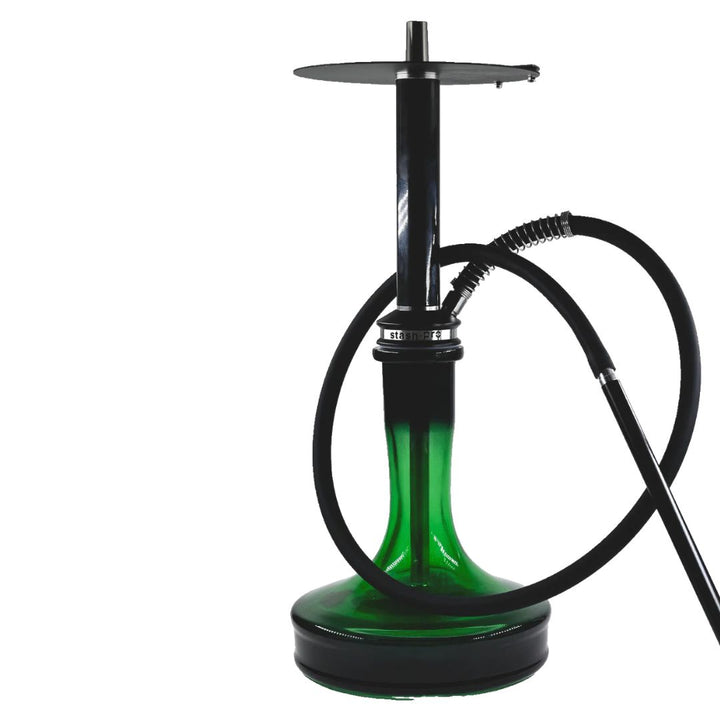 Green and black shisha pipe on a white background