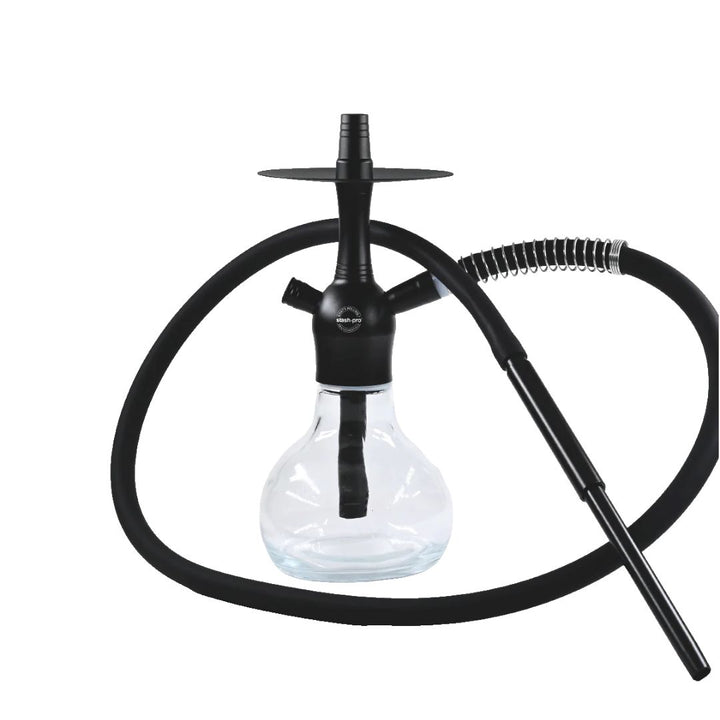 Black hookah with a glass bulb on a white background