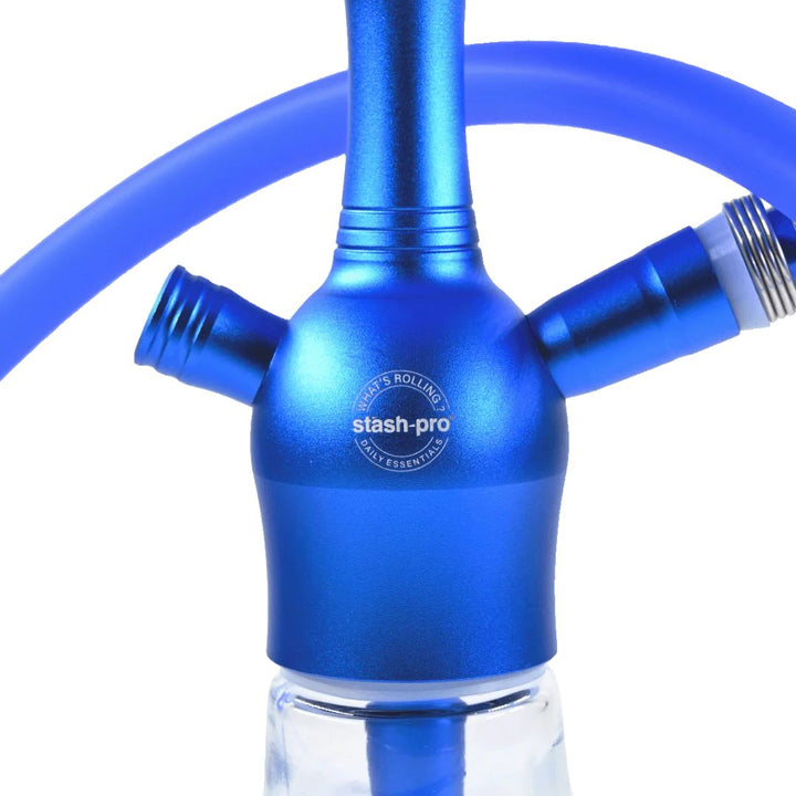 Blue hookah with 'stash-pro' branding on a white background