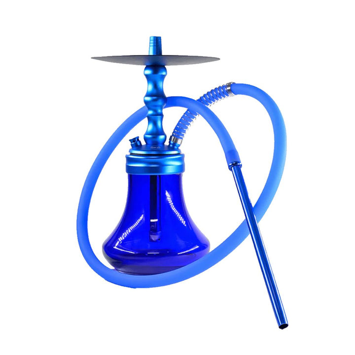 Blue hookah with a hose on a white background