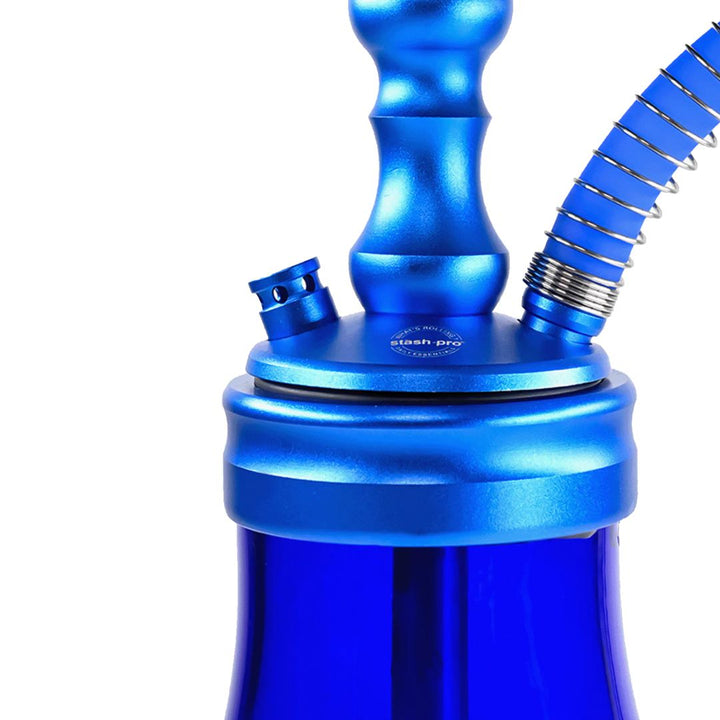 Blue hookah with metallic accents on a white background