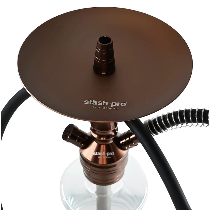 Bronze-colored hookah base with 'stash-pro' branding on a white background