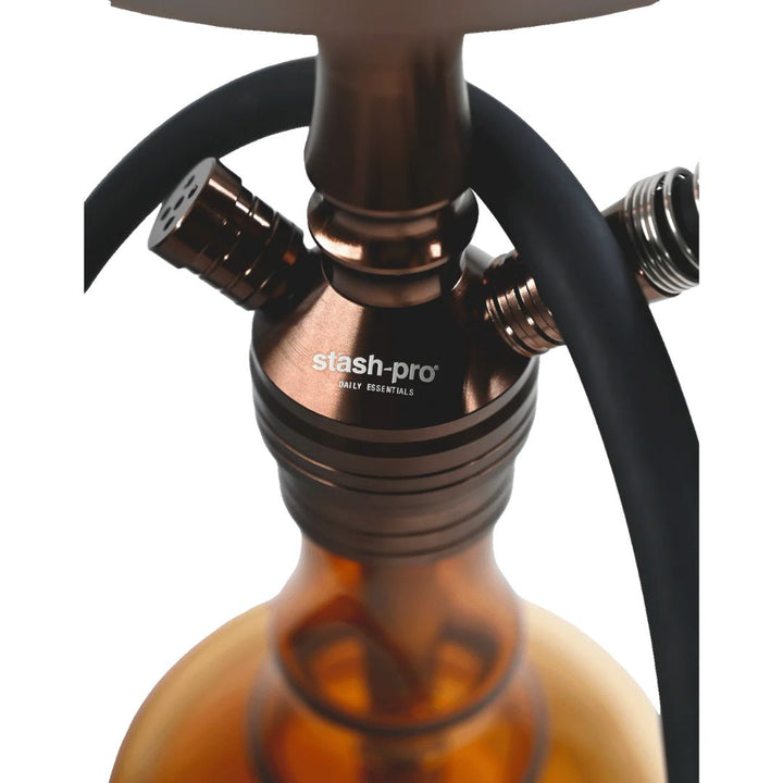 Brown bottle with black hose and 'stash-pro' branding on a white background