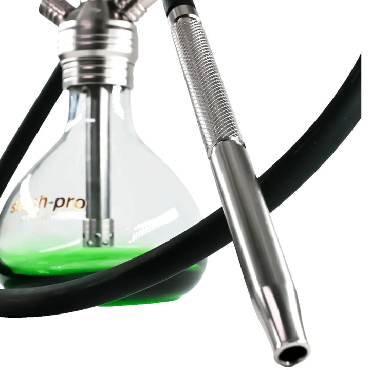 Hookah with green liquid in the bowl on a white background