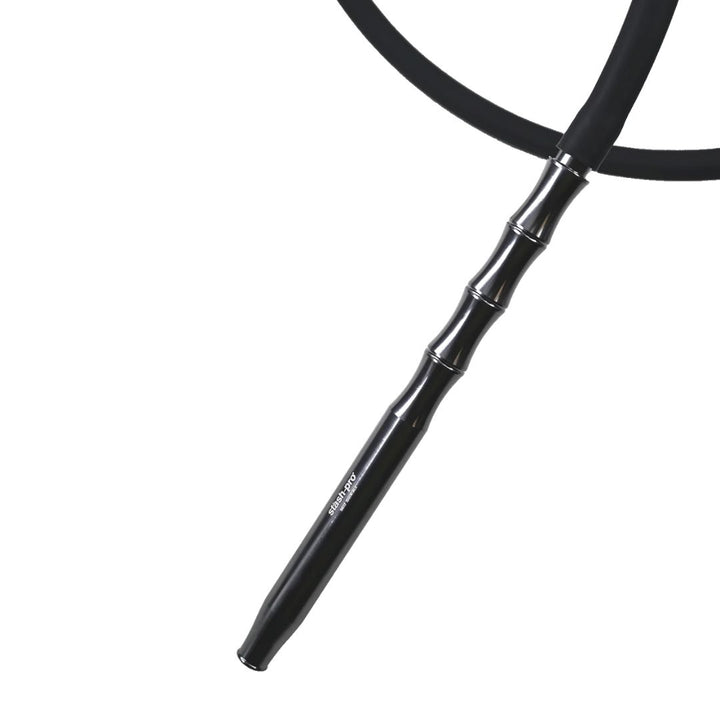 Black bicycle handlebar with bamboo design on a white background