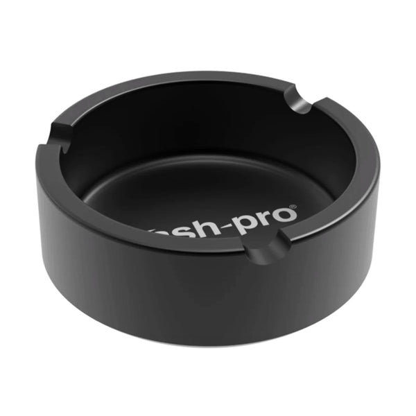 Black ashtray with 'stash-pro' branding on a white background