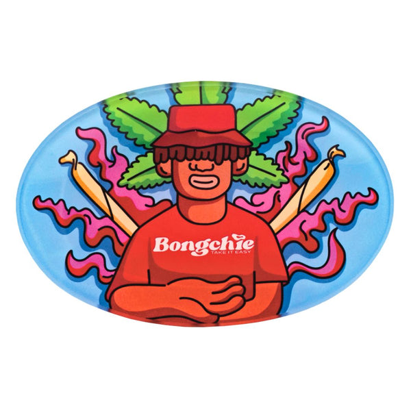 MIXING TRAY WITH Colorful illustration of a person wearing a red shirt with 'Bongchie' text, surrounded by abstract designs on a blue background.