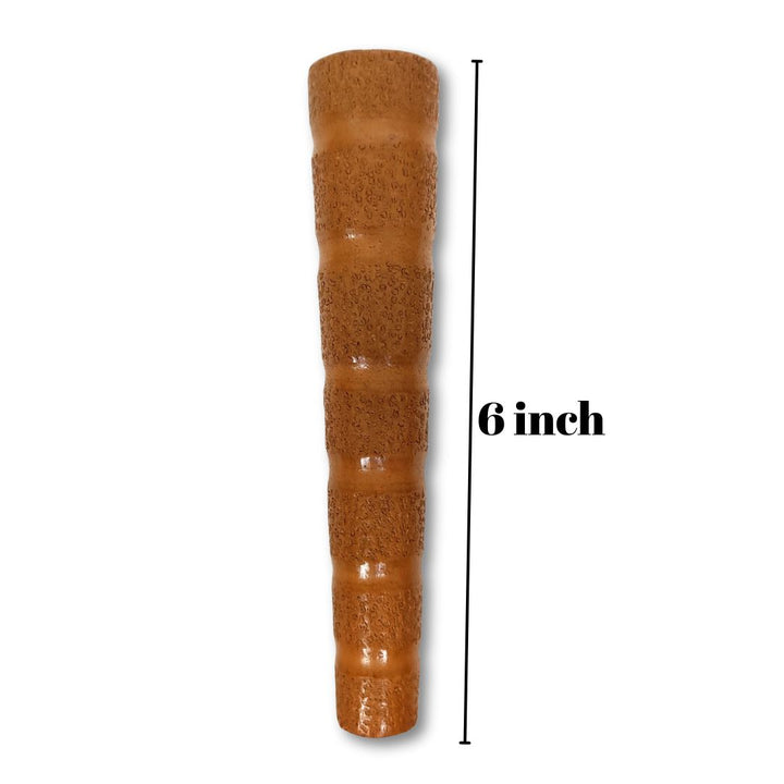 Brown textured cylindrical object with a measurement label indicating 6 inches on a white background