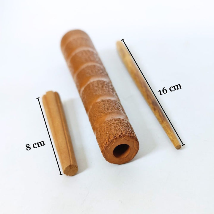 Two wooden cylindrical objects with measurements on a white background