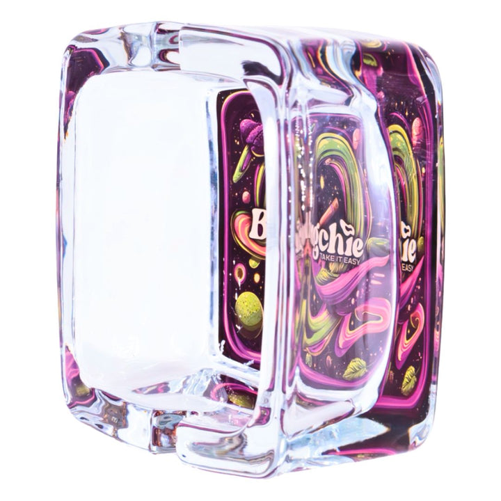 Colorful glass Ashtray with 'Bongchie' branding on a white background