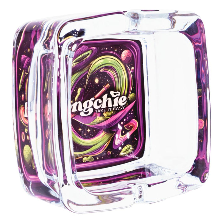 Clear container with colorful design and 'Bongchie' branding on a white background