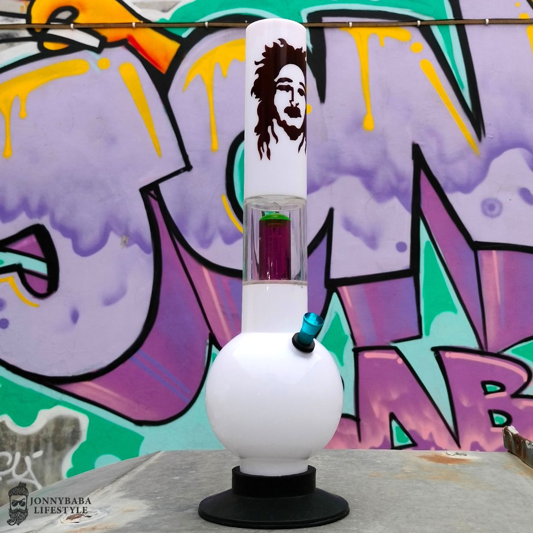 White Acrylic Single Percolator Bong - Bob Marley