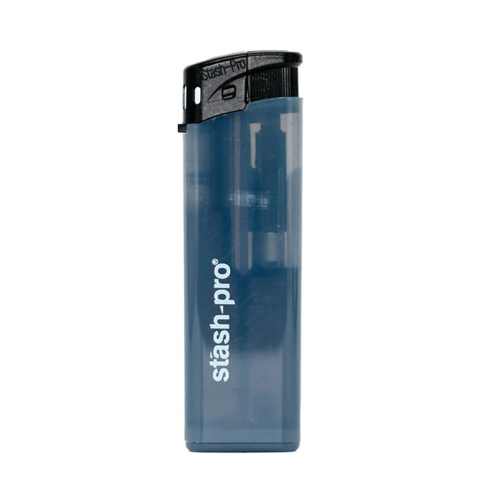 Blue lighter with 'stash-pro' branding on a white background