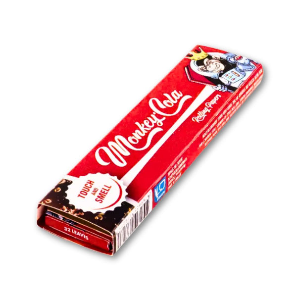 Red Rolling Paper pack of Monkey Cola with a cartoon character on a white background