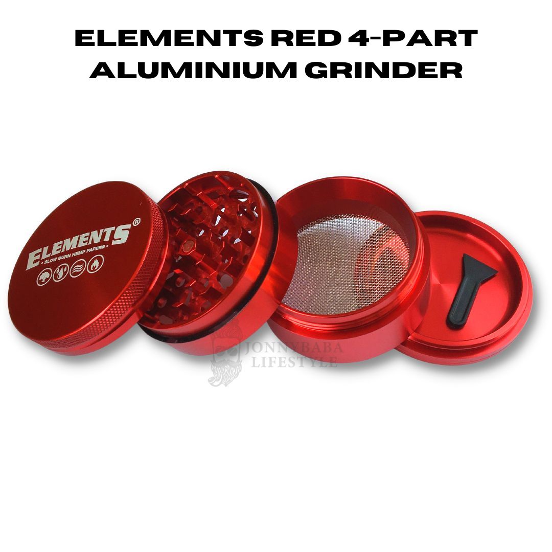 elements red Aluminum grinder now available on jonnybaba lifestyle