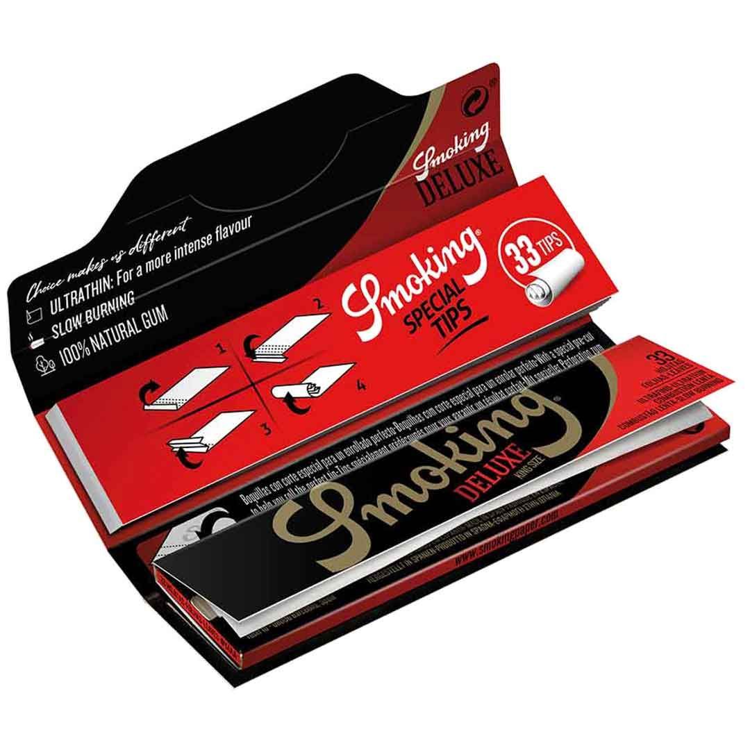 Smoking deluxe rolling paper with tips open pack