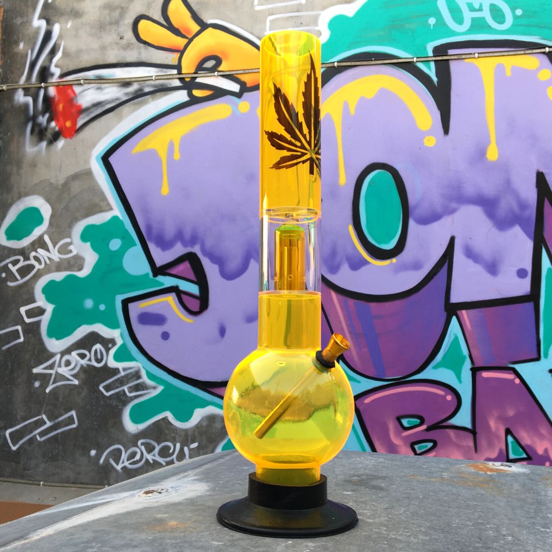 Acrylic Bong Single Percolator Amber - 14 Inch